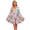Vestido de Mujer Blanco de Playa Estilo Bohemio Francés Europeo y Americano Comercio Exterior Cuello en V con Cordones Estampado Manga Larga JR9560