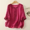 Elegante Blusa de Gasa de Mamá para Verano, de Moda Este Año, Camiseta Estampada de Manga Tres Cuartos Estilo Nacional de Verano para Mujeres de Mediana Edad y Mayores