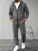 Conjunto de Lã Esportivo Casual com Capuz Masculino Cor Sólida Manga Longa Calça Longa Outono e Inverno Transfronteiriço Conjunto de Lã Quente Masculino