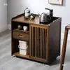 Mesa de Chá Móvel, Armário Lateral, Mesa Lateral de Sofá, Mesinha de Café, Mesa de Bar para Chá, Suporte para Ferver Água, Armário para Preparo de Chá, Prateleira de Bambu