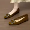 Sapatos Quadrados Retrô Femininos para Aumentar a Altura 2026 Elegantes Versáteis para Primavera-Outono Estilo Coreano Fivela de Strass Sapatos Baixos para Mulheres