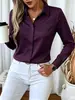 Camiseta de verano de talla europea ligeramente elástica, color liso, elegante, adecuada para ir al trabajo, manga larga para mujer, disponible en pequeñas cantidades, alta relación costo-rendimiento