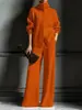 Conjunto de Malha Casual Fashion Europeu e Americano Espesso para Outono e Inverno de 2025 com Gola Alta e Calça Wide Leg