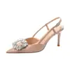 Tacones altos negros minimalistas para mujer, nuevo estilo 2026, populares entre las influencers, adecuados para el trabajo, con adornos de pedrería, punta fina y un diseño elegante estilo francés