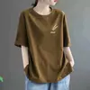 Nueva Camiseta de Manga Corta Estampada de Longitud Media para Mujer Imitación de Algodón Talla Grande Moda Tendencia Holgada Versátil Camiseta de Manga Corta de Verano
