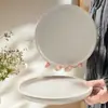 Prato de Cerâmica Branco de 8 Polegadas de Alto Acabamento para Bife Ocidental, Prato para Pratos Frios de Uso Doméstico, Louça de Prato Simples Estilo Ins