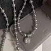 Colar Gargantilha de Pérola Swarovski com Diamante Quadrado Cinza Bolha Luxo Leve Nicho High-End Corrente para Suéter Corrente Elegante para Clavícula para Mulheres