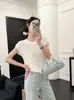 Top de punto de manga corta con cuello redondo y espalda hueca, estilo nuevo de verano para mujer, corte holgado, adelgazante, camisa de manga corta versátil para mujer