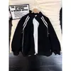 Chaqueta de Patchwork a Rayas de Alta Gama Negra para Hombre Otoño Tendencia Marca Juventud Cárdigan Sudadera con Capucha Cuello Alto Chaqueta Deportiva