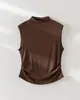 Chaleco sin mangas de seda y lana con cuello alto para mujer, temporada Primavera/Verano 2026, Top versátil para usar solo o como capa, Diseño que estiliza la cintura