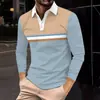 2026 Polo de Manga Larga para Hombre Transfronterizo de Moda Europea y Americana con Cuello de Solapa y Bloques de Color Nuevo