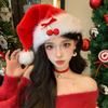 Navidad Año Nuevo Sombrero Rojo de Felpa con Lazo para Mujer Invierno Lindo Atmósfera de Felpa Foto Circunferencia de Cabeza Grande Caperucita Roja