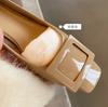 Zapatos de tacón alto elegantes de punta cuadrada, estilo suave, tacón grueso, hebilla cuadrada clásica de moda, para ir al trabajo en primavera