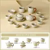 Conjunto de Chá Kung Fu Cerâmico Fabricado na Fábrica Ru Kiln de Yu Huang, Caixa de Presente de Luxo, Xícaras e Bule para Presentear, Utensílios Domésticos para Preparo de Chá