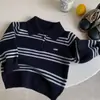 Suéter Gola Polo Infantil Meninos e Meninas Casual Espesso Tricô 2025 Inverno Bebê Listrado Pulôver Camisa Base