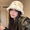 Sombrero de Peluche Blanco Estrellado Atmosférico Sombrero de Pescador Nuevo Estilo Japonés Invierno Engrosado Cálido Cara Pequeño Sombrero de Cuenca