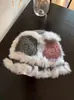 Chapéu de Pescador Tricotado à Mão Color Block de Pelo de Coelho Moderno para Mulheres, Quente para Outono e Inverno, Circunferência da Cabeça Grande, Chapéu de Pelúcia que Emagrece o Rosto