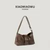 Bolsa de Motocicleta Tendência Outono e Inverno para o Dia a Dia Couro Maillard Retrô com Cera Moda Bolsa de Ombro em Couro Macio Design Feminino Nicho