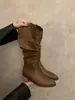 Botas de montar largas para mujer con tacón grueso, plisadas, de caña alta, colección otoño/invierno 2025, estilo Western, adelgazantes y que favorecen la figura