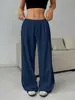 Ropa Europea y Americana Transfronteriza Amazon Aliexpress Estación Independiente Pantalones de Color Sólido Cintura Elástica con Cordones Pierna Ancha Pantalones Casuales