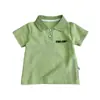 Camisa Polo Infantil Estilo Coreano para Niños Cuello Solapa Manga Corta Verano Color Sólido Bordado Letra Camiseta Uniforme de Clase Estudiante