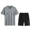 Conjunto de Roupa Esportiva de Secagem Rápida Verão Manga Curta Roupas de Fitness Masculino Seda de Gelo Corrida Matinal Pena Sala de Treinamento de Basquete Shorts