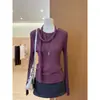 Otoño 2026 Nueva Ropa de Mujer Tejido de Lana con Cinta Fluida Capa Base Ropa Interior Top Morado Sensación de Alta Gama