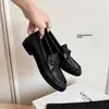 Mocasines Planos Estilo Británico, Zapatos Negros de Cuero de Corte Profundo con Lazo, Talla Grande, Zapatos Versátiles para Mujer sin Cordones, Transfronterizos