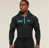 Camiseta con Capucha para Hombre de Fitness de Co-Marca UFC, Alta Elasticidad, Secado Rápido, Adelgazante, para Gimnasio, Entrenamiento de Levantamiento de Pesas y Carrera, Manga Larga