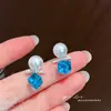 Pendientes de Perla de Azúcar Imitación Cristal Azul Marino Estilo Nuevo, Lujo Ligero, Gama Alta, Elegantes, Hermosos y Delicados Pendientes Azules Joyería