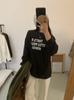 Coreia do Sul Dongdaemun Outono e Inverno Veludo Espessado Escovado Estampado com Letras Manga Longa Camiseta Feminina Solta Versátil Base