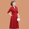 Elegante y moderno vestido de color liso con cuello de polo abotonado y manga larga para mujer, nuevo estilo de otoño, falda larga de línea A que ciñe la cintura, transfronterizo