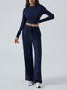 Traje Y2K Europeo y Americano Transfronterizo de Amazon Otoño e Invierno para Mujer Encaje Color Puro Cintura Moda Pantalones Casuales de Pierna Ancha para Mujer