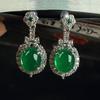 Pendientes clásicos, nuevos pendientes chinos de gota de agua, calcedonia verde imperial, estilo nacional, pendientes largos tipo botón, elegantes pendientes de estilo retro.
