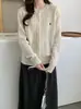 Cárdigan de punto trenzado 100% lana para mujer, otoño e invierno, cuello redondo, manga larga, suéter de lana bordado, color liso, top versátil para mujer