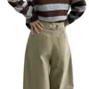 Jeans de mujer coreanos Dongdaemun de cintura ajustable, estilo retro americano, retazos, dobladillo curvo, pantalones de pierna ancha sueltos de cintura alta para otoño