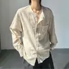 2026linha Linho Natural Respirável Confortável Solta Emagrecimento Estilo Preguiçoso Casual Versátil Gola Alta Manga Longa Camisa