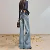 Jeans Azules de Campana Estilo Retro Americano para Mujer, Novedad Verano 2026 de Cintura Alta, Holgados, Adelgazantes, de Corte de Bota, Largos hasta el Suelo
