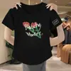 Camiseta de Algodón Imitación Hombro Normal para Mujer Verano Manga Corta Estampada Ajustada Capa Interior Estilo Europeo Top Capa Base Nuevo 2024 Artículo Popular