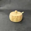 Bote Creativo Redondo de Bambú para Condimentos del Hogar con Cuchara y Tapa Botella de Condimentos para Cocina Fabricante de Salero de Bambú Venta al por Mayor