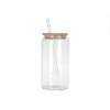Venda quente Copo de Coca-Cola Tampa de Bambu Copo de Bebida Fria de Vidro Borosilicato Copo Revestido de Material Transparente Terno de Copo de Vidro