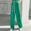 Calça de Seda de Gelo Wide Leg com Bolso de Aba para Verão Feminino, Calça Casual Drapeada para Pessoas Baixas, Efeito Emagrecedor Solto e Calça Versátil de Comprimento Médio para Mulheres
