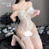 Lingerie Sexy para Mulheres, Top Tubo Meia-Liga Borboleta Puro Desejo, Macacão Transparente com Renda Vazada Paixão-Livre 5383