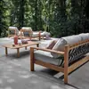 Sofá de Troncos para Exteriores Muebles de Exterior de Mimbre Combinación de Mesa de Café Ocio Jardín Balcón Ensamblaje de Caja y Espiga Patio Silla de Mimbre de Teca