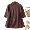 Blusa Retro de Manga Corta con Botones Estilo Chino para Mujer, Camisa Diagonal Vintage de Verano, Versátil Camisa Vestido de Té con Cuello Campana para Primavera y Verano
