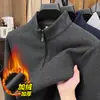 Sudadera Gruesa de Cuello Medio para Papá, Camiseta Forrada de Polar Cálida Todo en Uno para Hombres de Mediana Edad y Mayores, Camiseta Base Ajustada de Terciopelo para Hombre