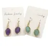 WT-E741 Hexágono Minimalista Piedra Preciosa Latón Encaje de Contorno Colgante Pequeño Pendientes con Gancho para Oreja Esenciales para el Viaje Diario