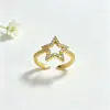 Anillo Abierto de Estrella Hueca de Personalidad Simple Chapado en Cobre 18K Alta Retención de Color Celebridad de Internet Ajustable Anillo de Estrella de Cinco Puntas para Mujer