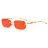 Gafas sin montura con bordes de corte únicos, montura cuadrada de metal, lentes coloridos, gafas de sol retro de alta costura de moda