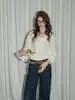 Blusa Branca com Gola de Renda para Mulheres, Moda Outono Design Francês Simples da Moda, Camisa Casual Solta